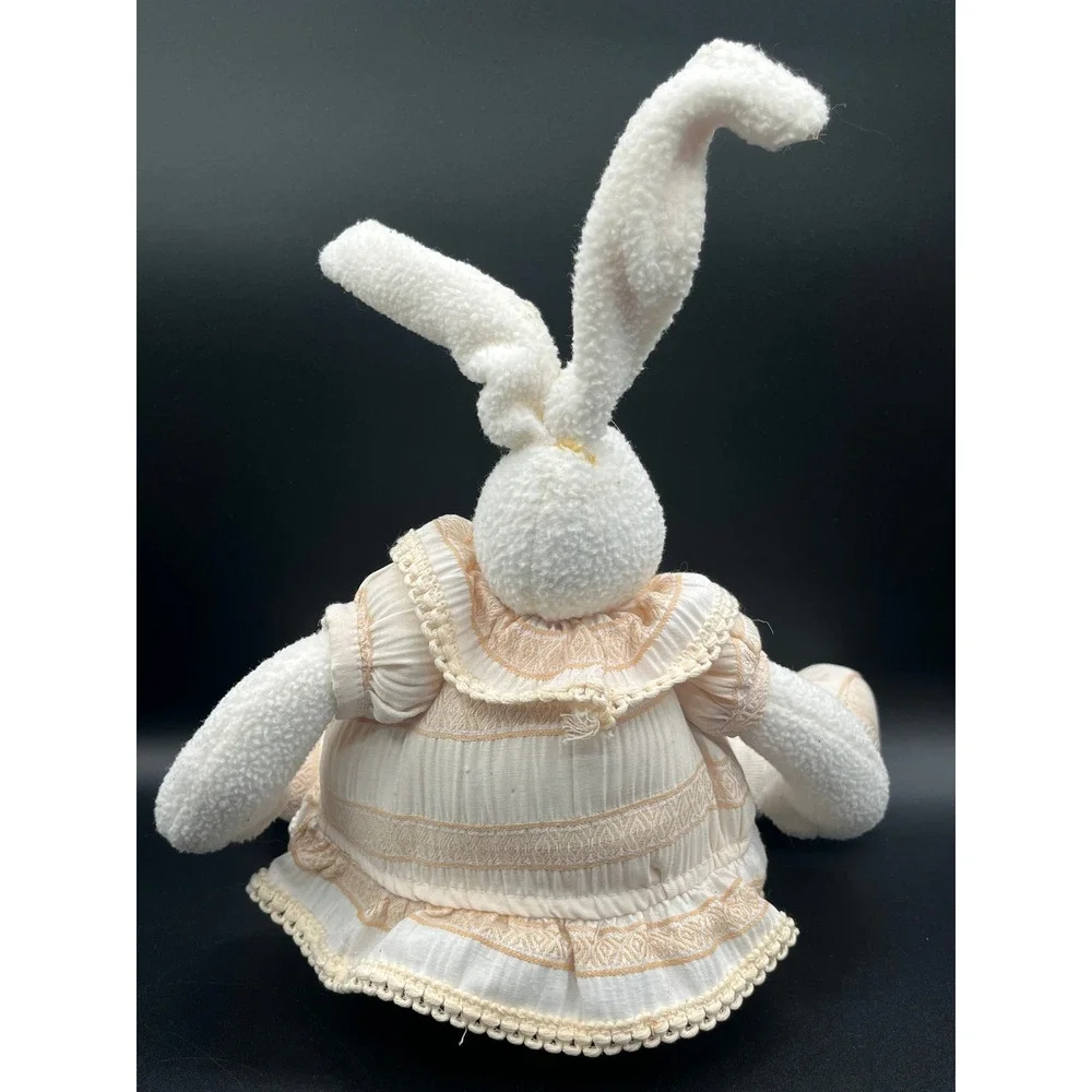 Plush Bunny Rabbit Shelf Sitter Peach Lace Dress Easter Decor 19